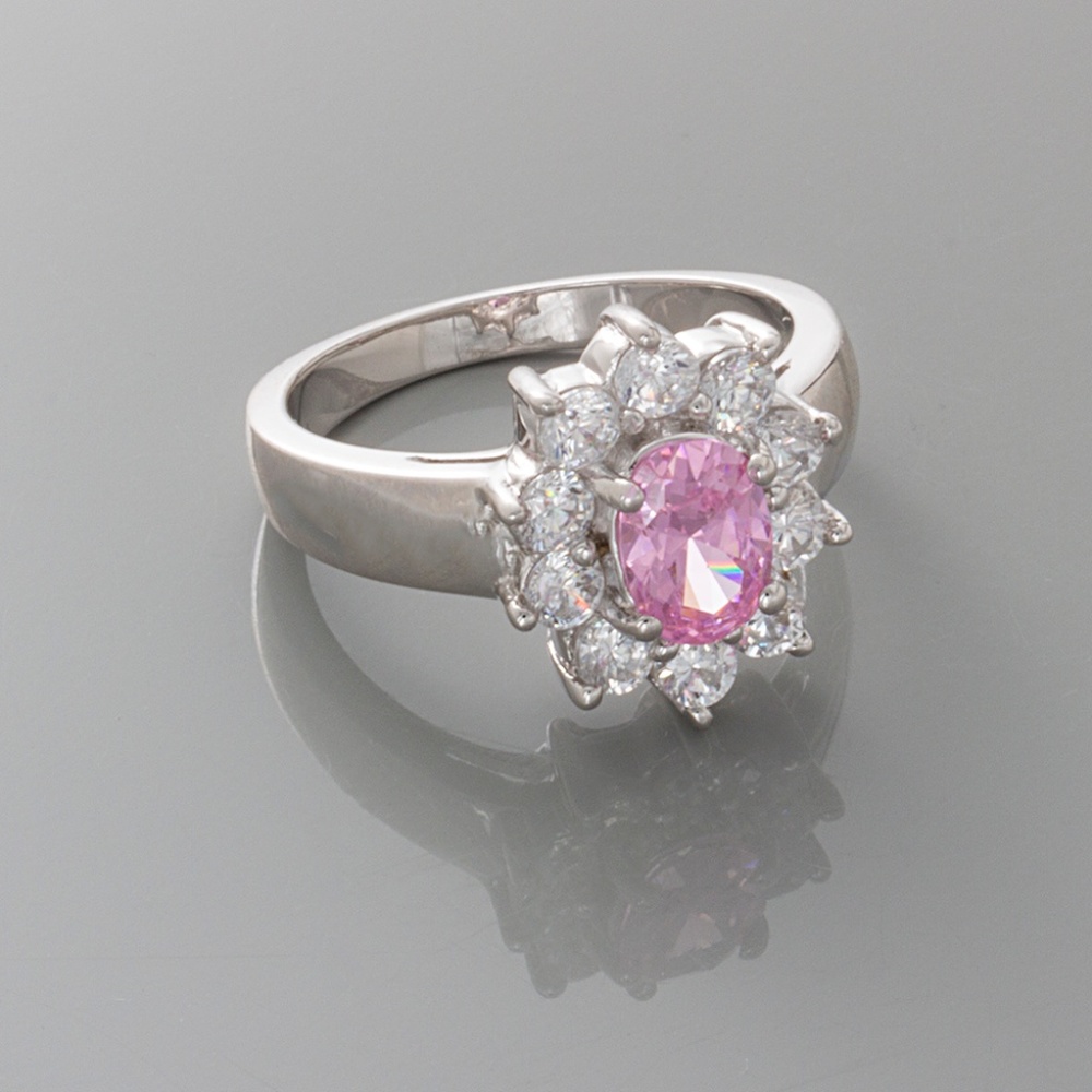 Pink AAA Grade CZ,  Sterling Silver, Size Size 7